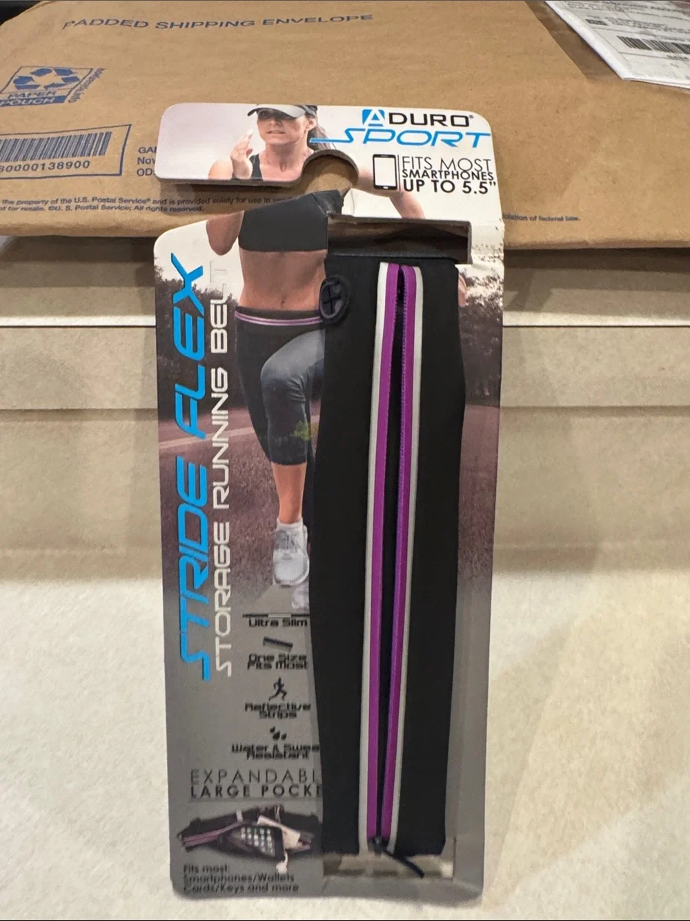 DuroSport Black Running Armband with Pink & Purple Stripes